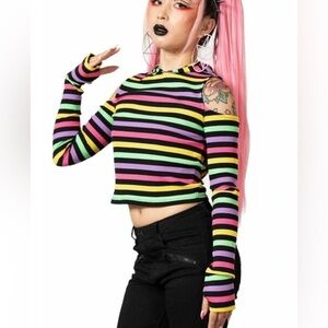 SALE 5/$25 📦 KILLSTAR - Dazzle Daze Rainbow Long Sleeve Hooded Cropped Top XS/S